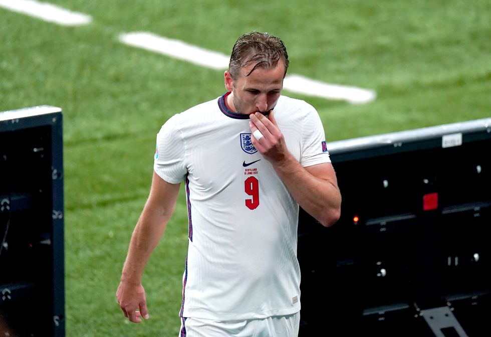 England's Harry Kane leaves the pitch after being substituted during the UEFA Euro 2020 match at Wembley.