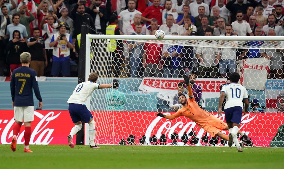 England's Harry Kane misses from the penalty spot during the FIFA World Cup Quarter-Final match at the Al Bayt Stadium in Al Khor, Qatar. Picture date: Saturday December 10, 2022.