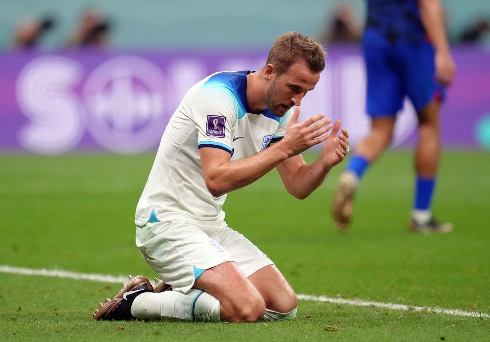 England's Harry Kane rues a missed chance during the FIFA World Cup Group B match at the Al Bayt Stadium, Al Khor. Picture date: Friday November 25, 2022.