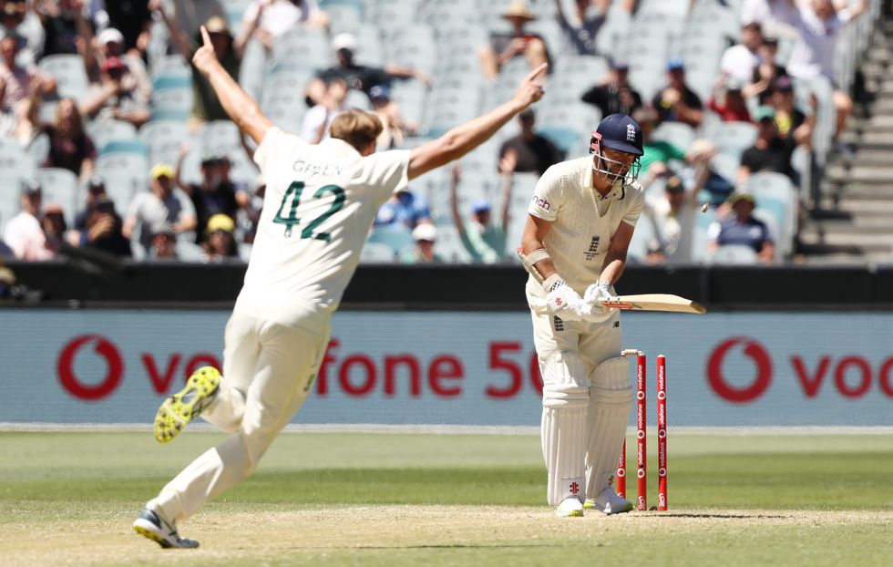 England's James Anderson is bowled by Cameron Green Australia claim the ashes during day three of the third Ashes test at the Melbourne Cricket Ground.