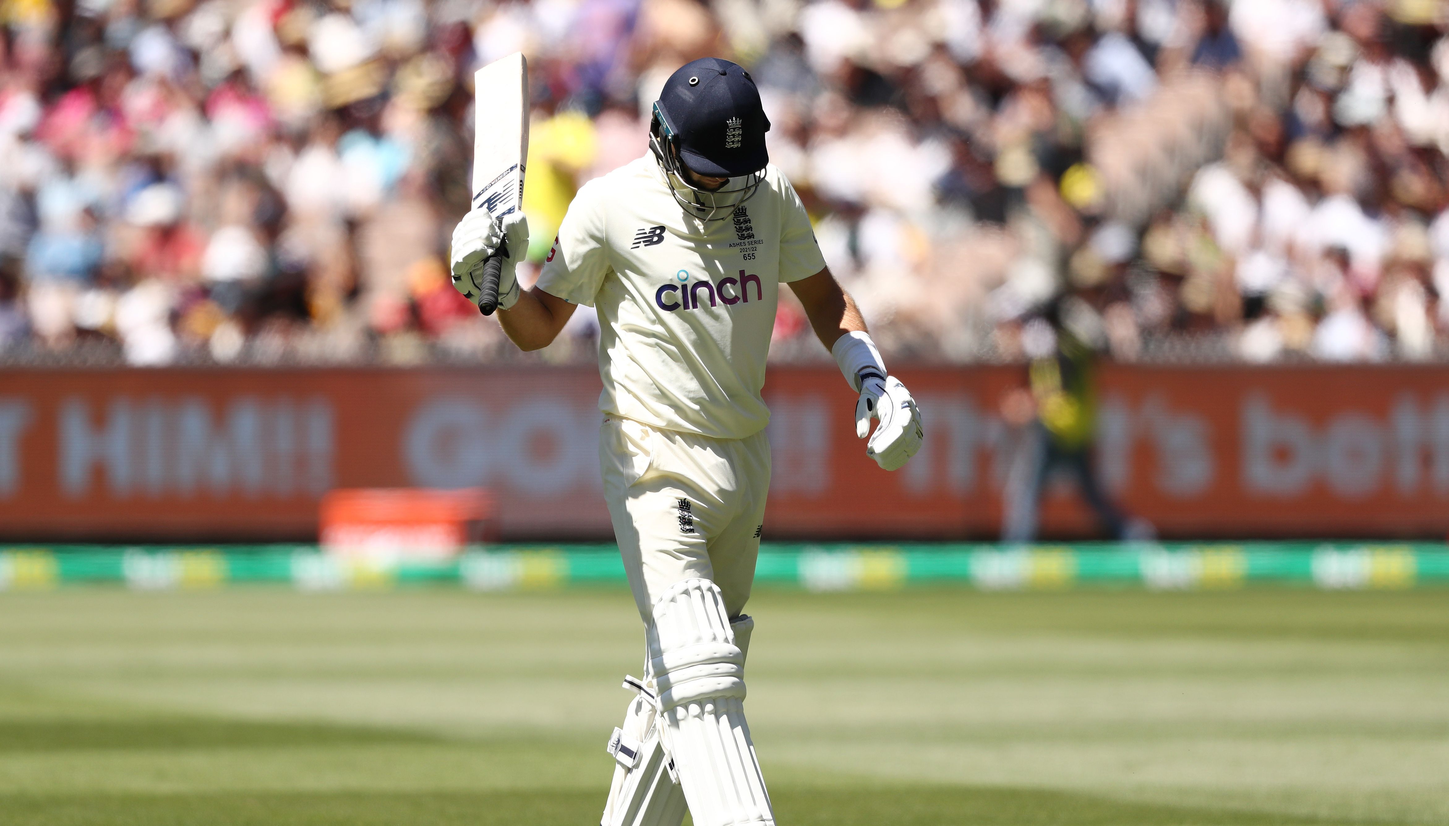 England's Joe Root walks off after being dismissed during day three of the third Ashes test at the Melborne Cricket Ground.