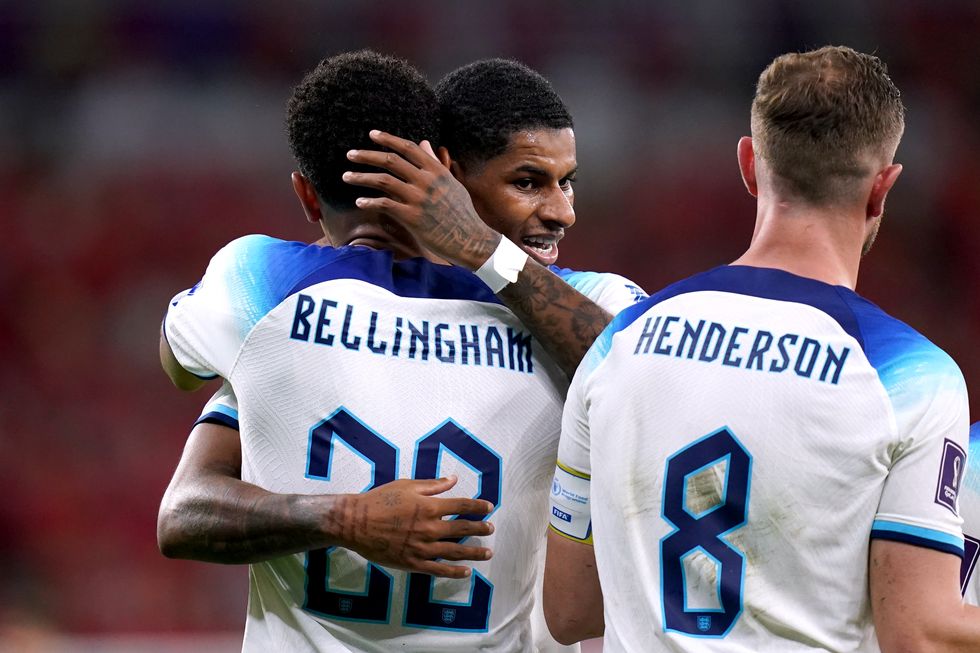 England's Marcus Rashford celebrates scoring their third goal of the game during the FIFA World Cup Group B match at the Ahmad Bin Ali Stadium, Al Rayyan, Qatar. Picture date: Tuesday November 29, 2022.