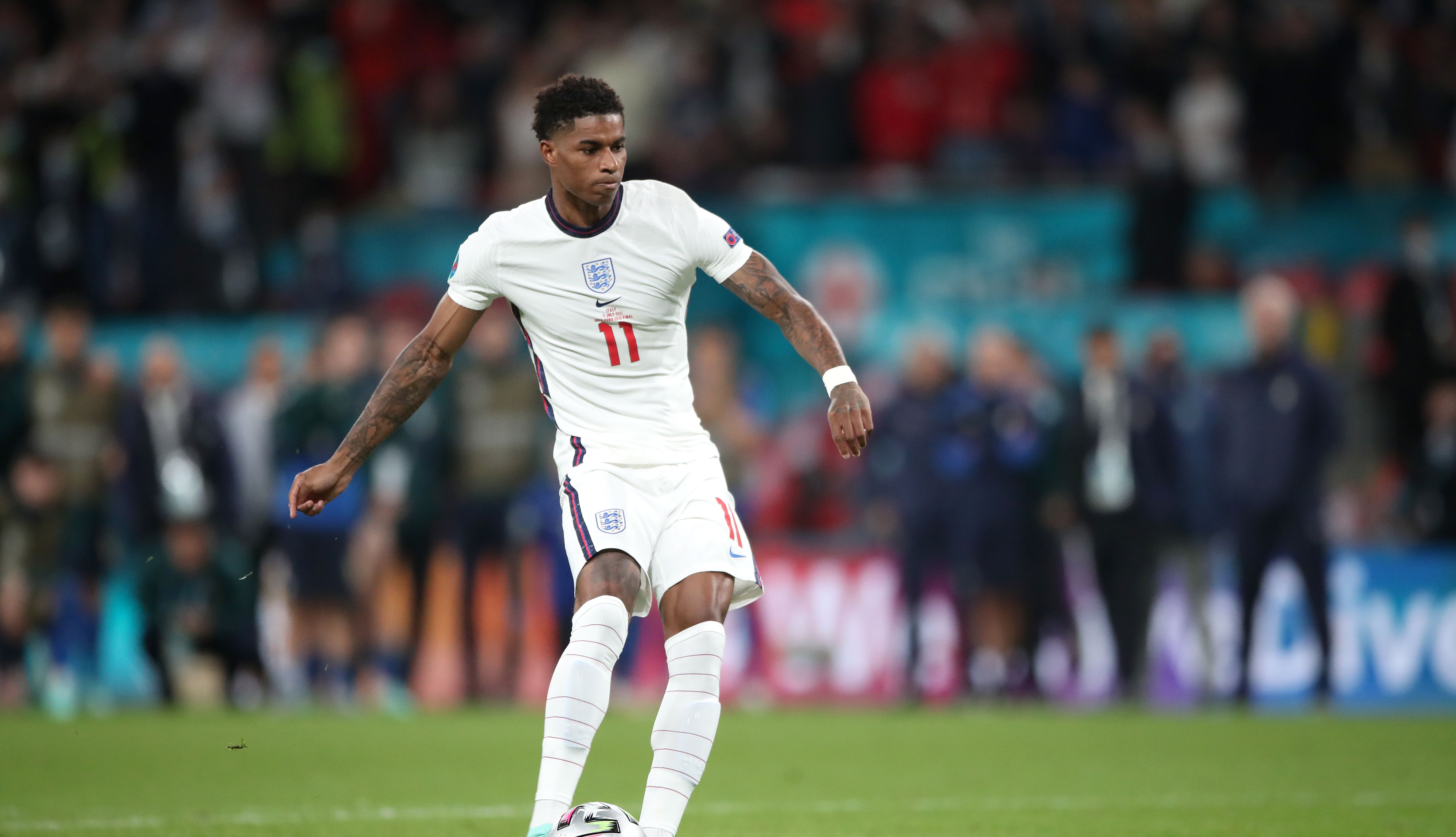 England's Marcus Rashford misses in the penalty shoot-out during the UEFA Euro 2020 Final at Wembley.