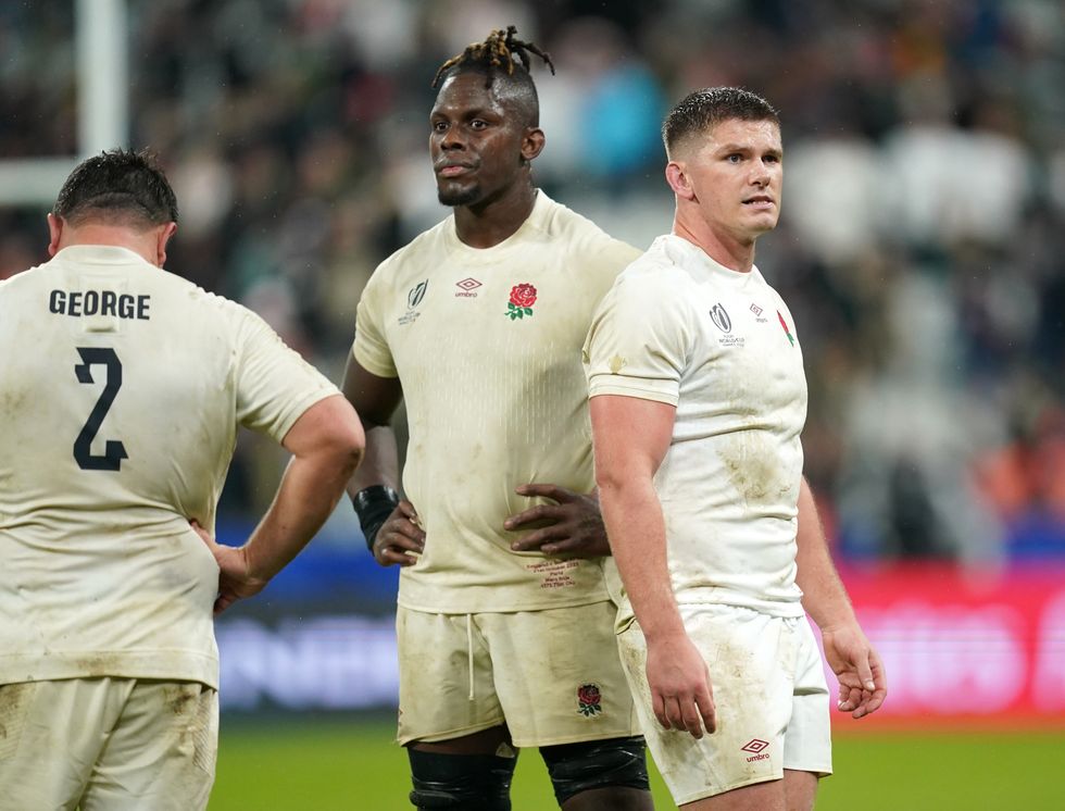 England's Maro Itoje and Owen Farrell dejected following the Rugby World Cup 2023 semi final match at the Stade de France,