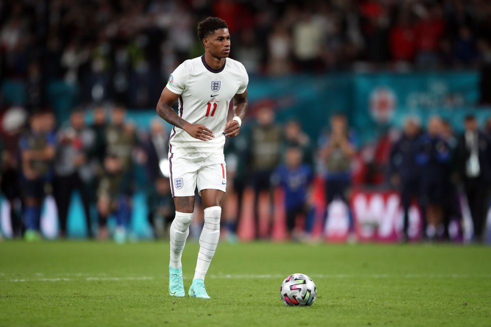England's Marcus Rashford on the run up to his penalty during the shoot out following the UEFA Euro 2020 Final at Wembley Stadium, London. Picture date: Sunday July 11, 2021.