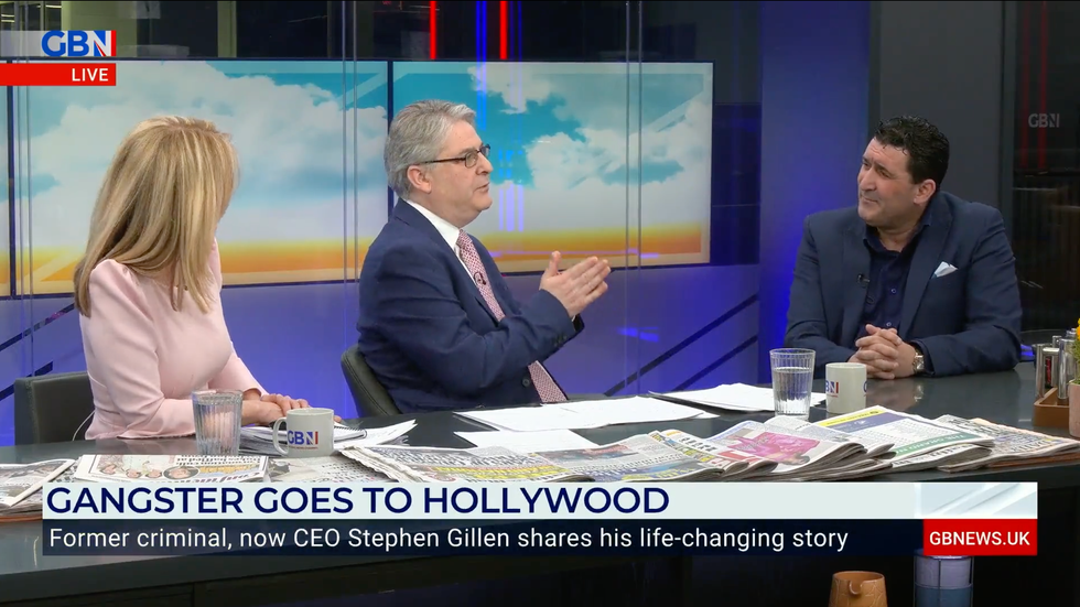 Esther and Philip talking to Stephen Gillen