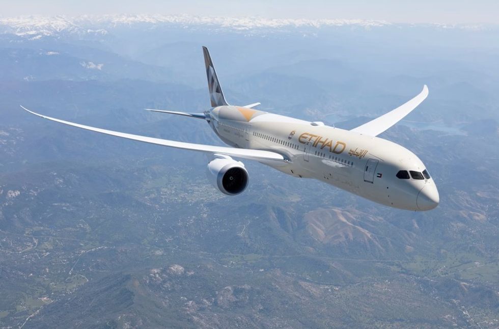 Etihad plane in the sky