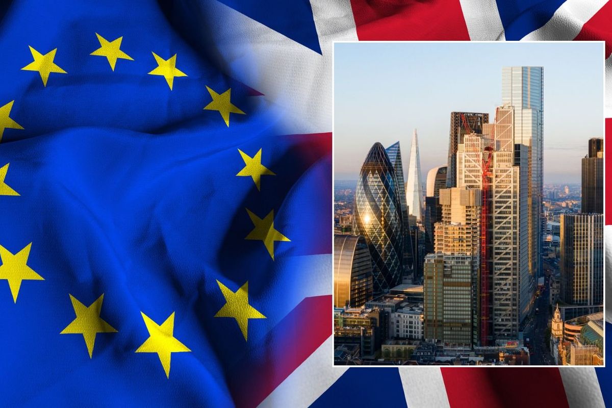EU and UK flags, City of London