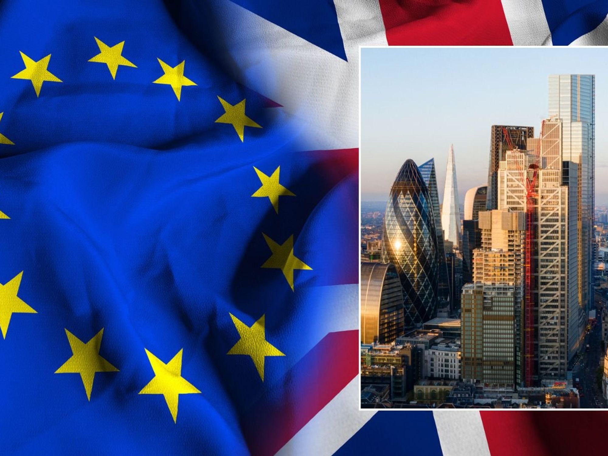 EU and UK flags, City of London
