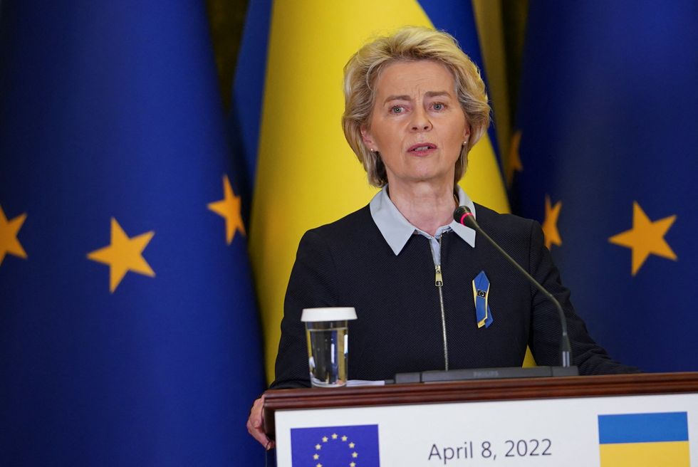 European Commission President Ursula von der Leyen speaks at a news conference, as Russia's invasion of Ukraine continues, in Kyiv, Ukraine, April 8, 2022. REUTERS/Janis Laizans