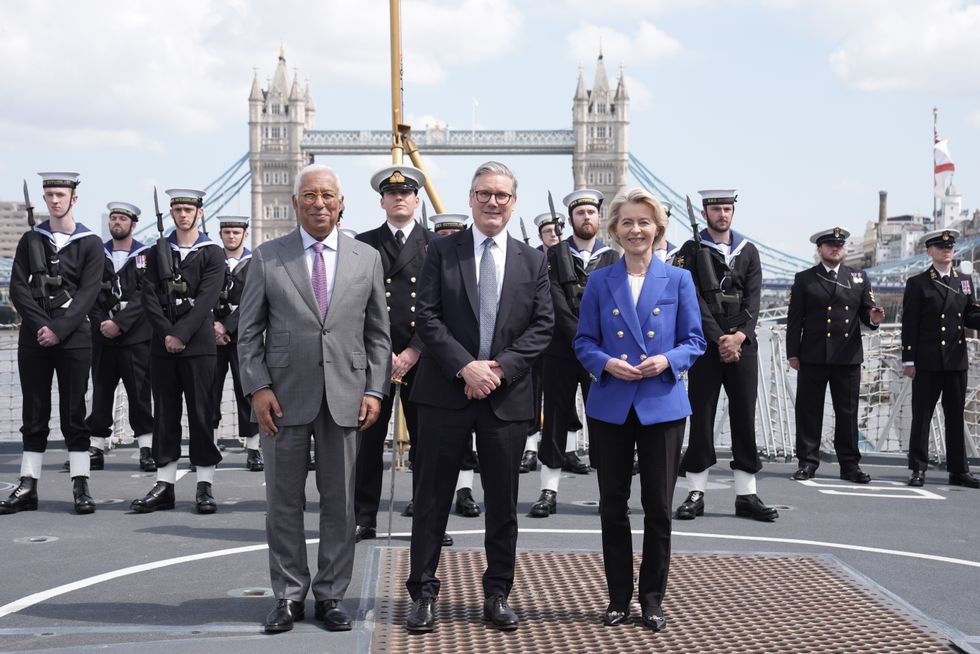 European Council President Antonio Costa, Prime Minister Sir Keir Starmer and President of the European Commission Ursula von der Leyen