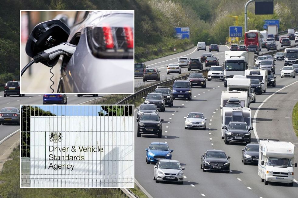 EV charger, DVSA sign and a busy road