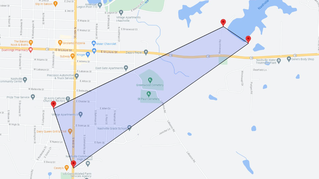 Evacuation area in Nashville, Illinois