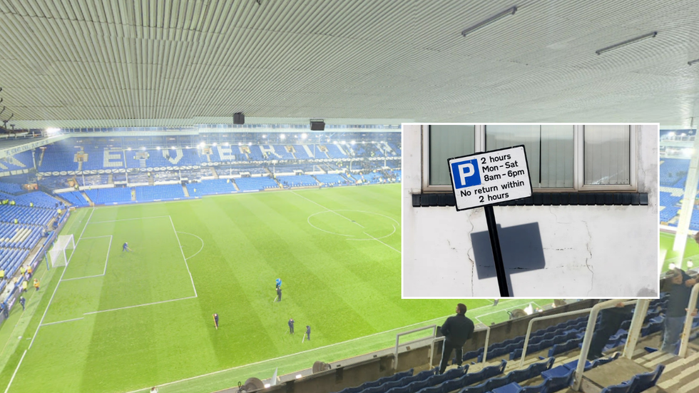 Everton Football Stadium and a parking permit sign