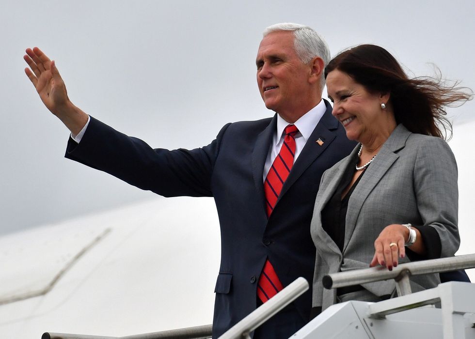 Ex-Vice President Mike Pence and the former Second Lady Karen Pence arrive in Air Force 2 back at Shannon airport from Dublin
