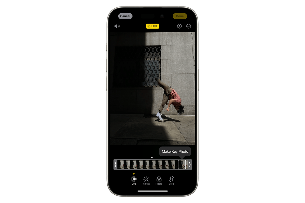 example of editing a live photo in the photos app on iPhone