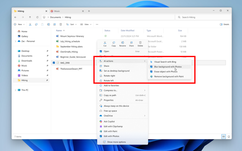 example of new ai action in the windows 11 file explorer