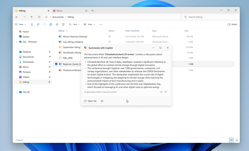 example of the ai actions from copilot for microsoft 365 apps