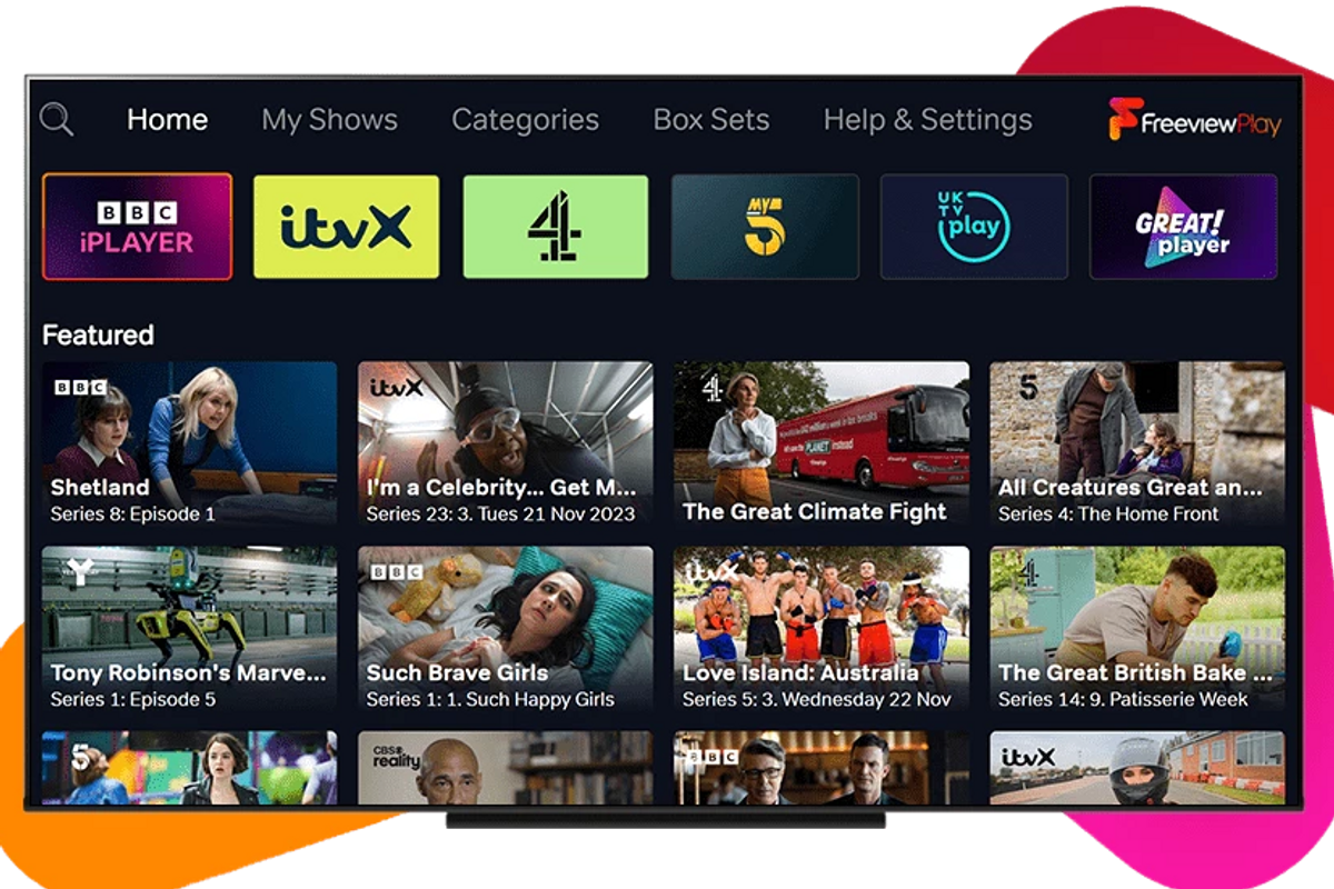 example of the main menu shown to freeview viewers pictured on a flatscreen tv 