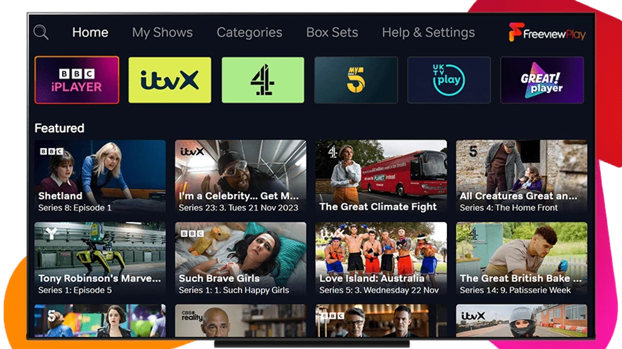 example of the main menu shown to freeview viewers pictured on a flatscreen tv