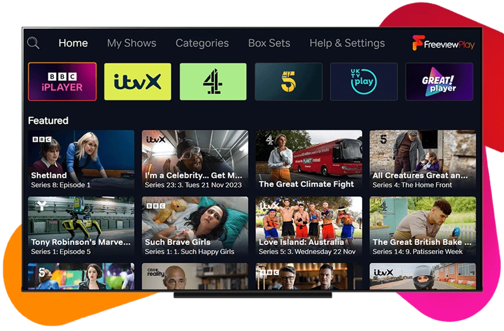 example of the main menu shown to freeview viewers pictured on a flatscreen tv