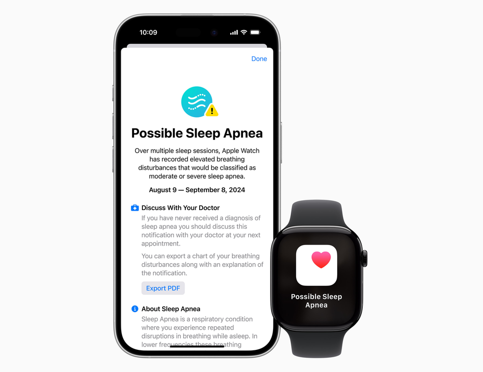 example of the sleep apnea notification shown on an iphone and apple watch