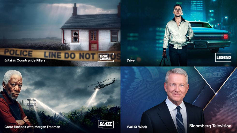 examples of new shows coming to BLAZE, Bloomberg TV+, Talking Pictures TV, Gemporia and Local TV on Freely