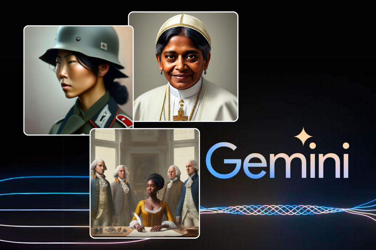 examples of the diverse versions of history presented by Google Gemini AI image creation tool  