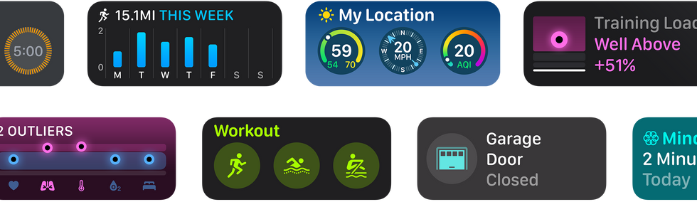 examples of the new smart stack widgets created by apple for watchos 11