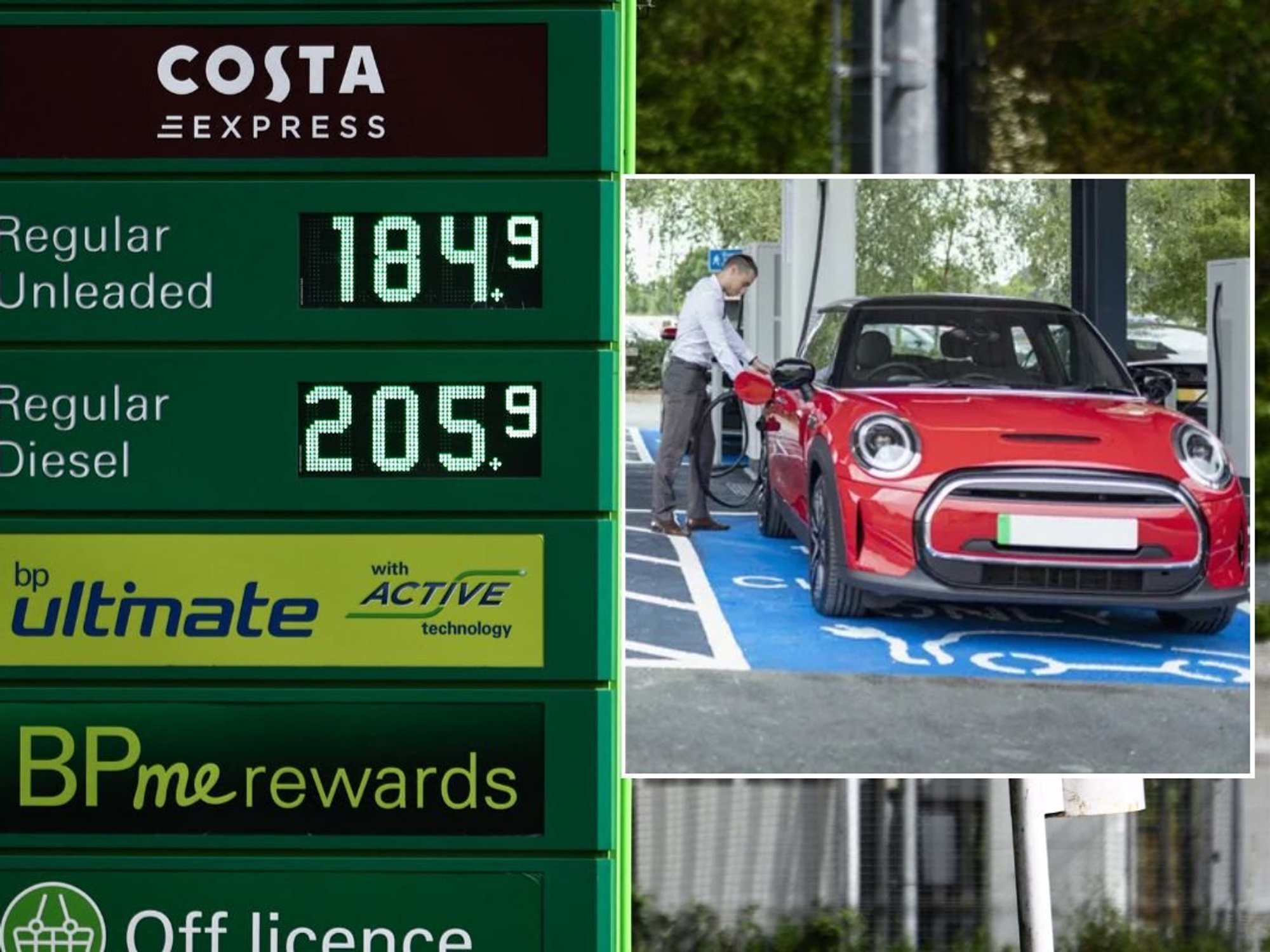 Expensive petrol and diesel prices and an electric car charging facility