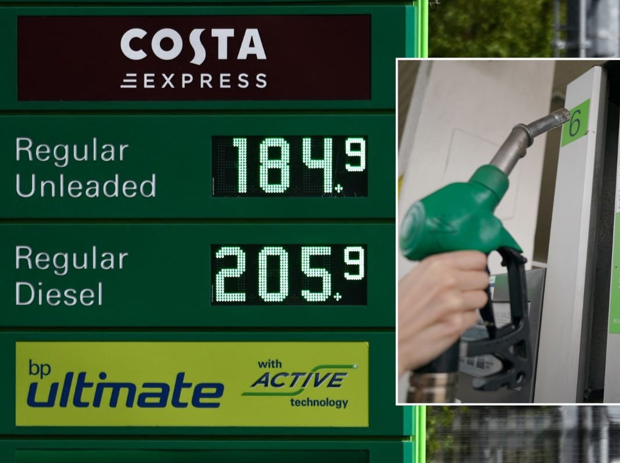 Expensive petrol prices and a fuel pump
