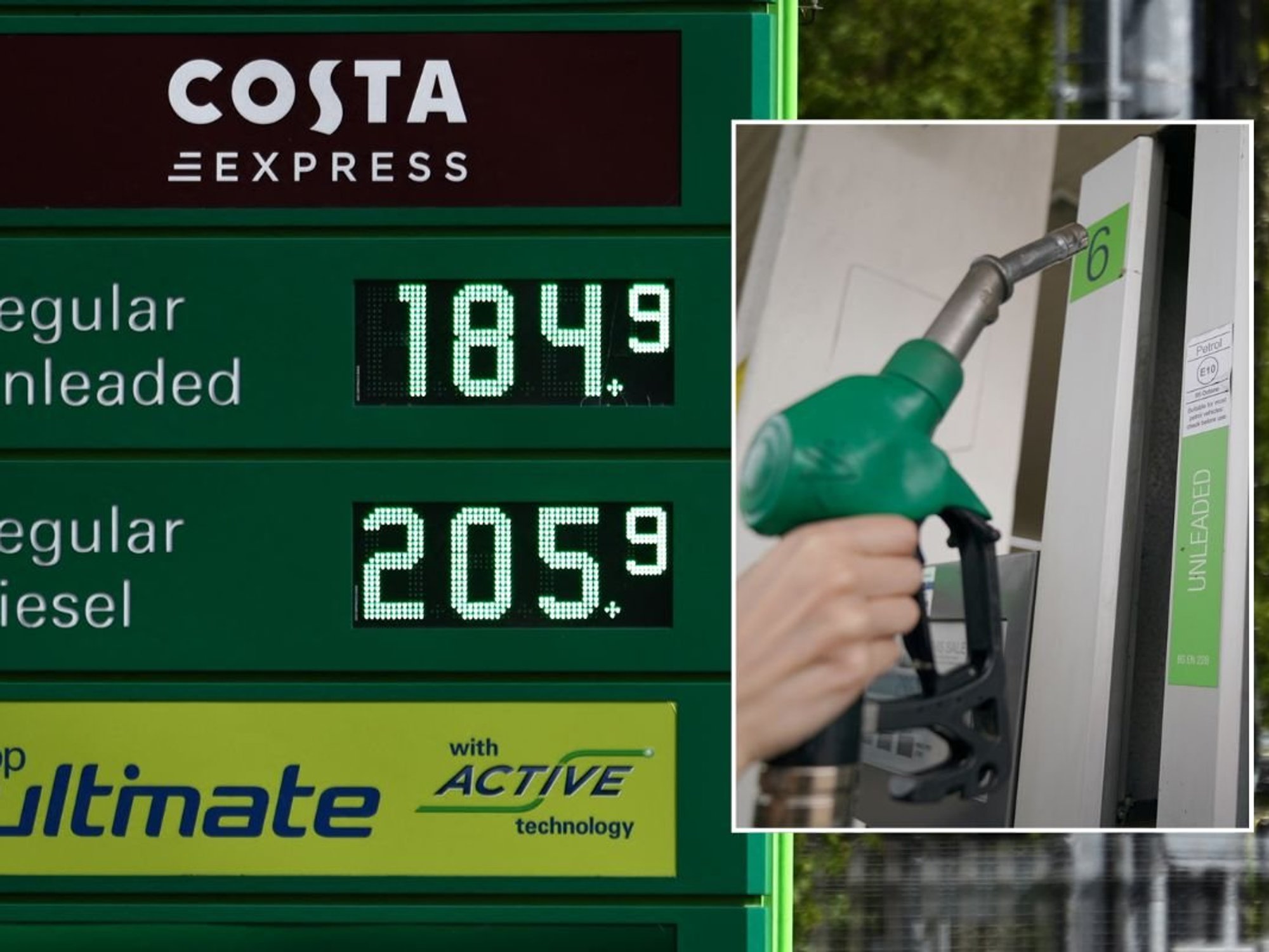 Expensive petrol prices and a fuel pump
