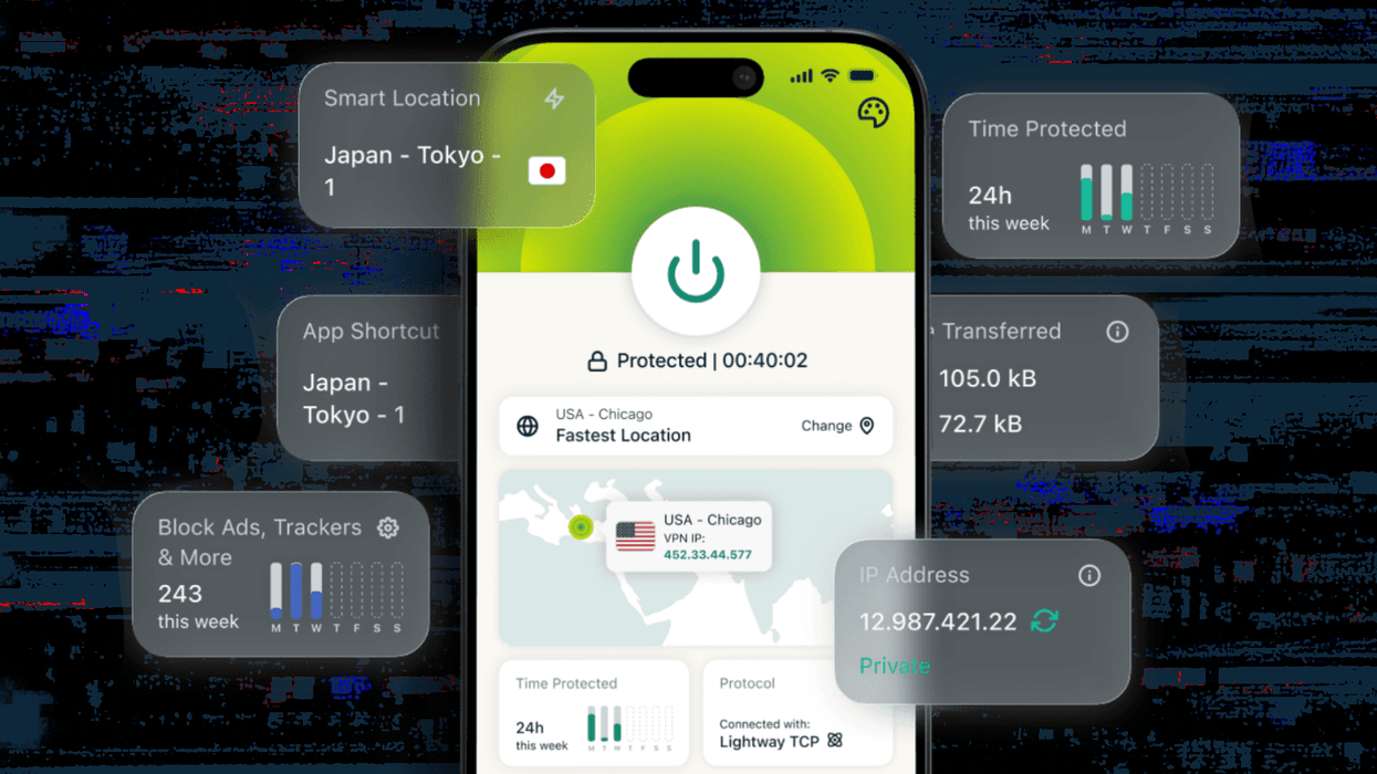 expressvpn app pictured on an iphone with statistics on the VPN connection floating around