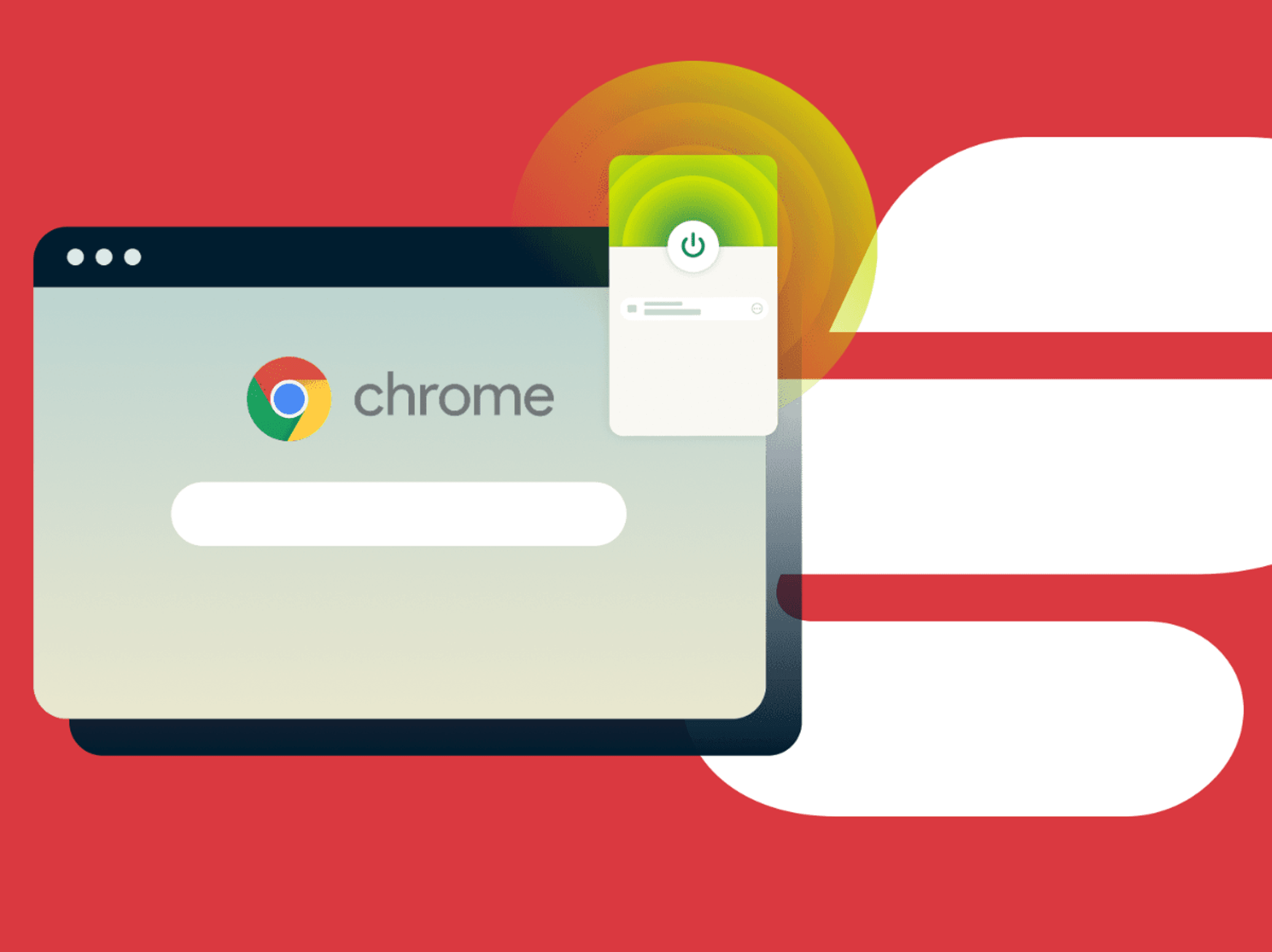 ExpressVPN logo shown behind an illustration of the Chrome web browser