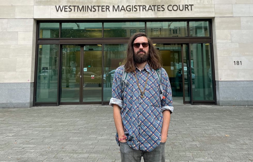 Extinction Rebellion activist outside Westminster Magistrates Court
