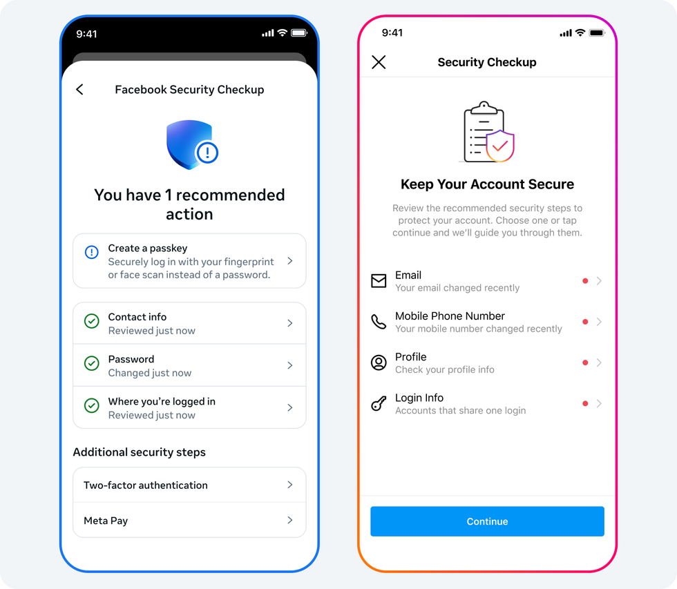 Facebook and Instagram security checks