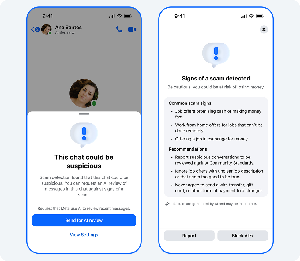 Facebook Messenger scam detections