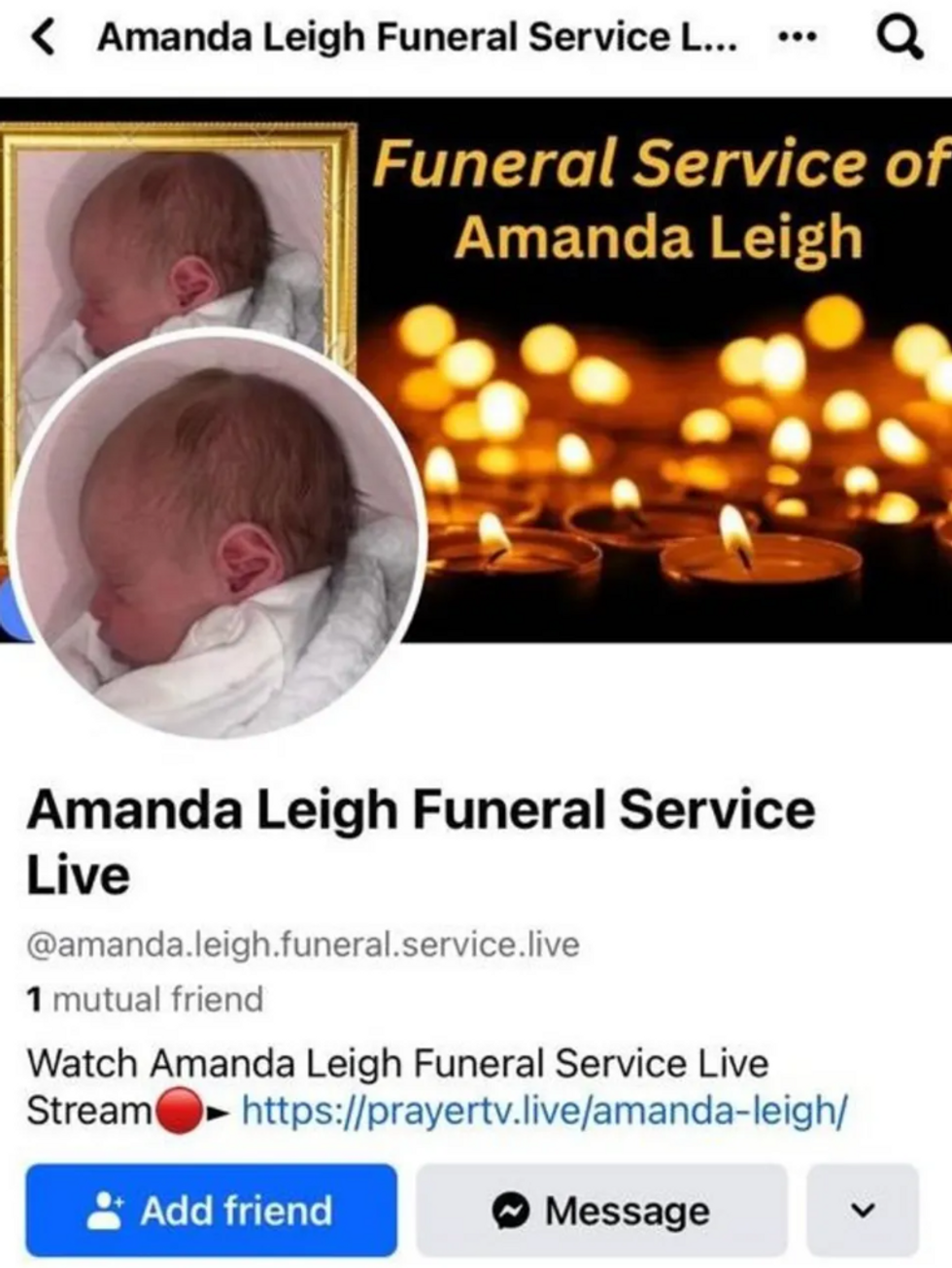 Facebook post of the fake link