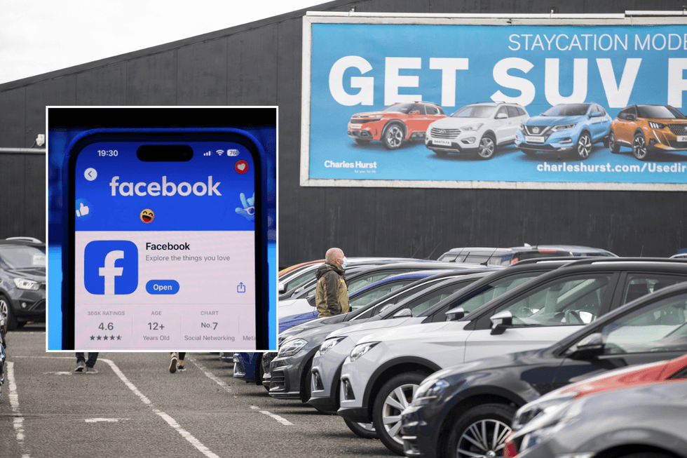 Facebook sign and second-hand car market