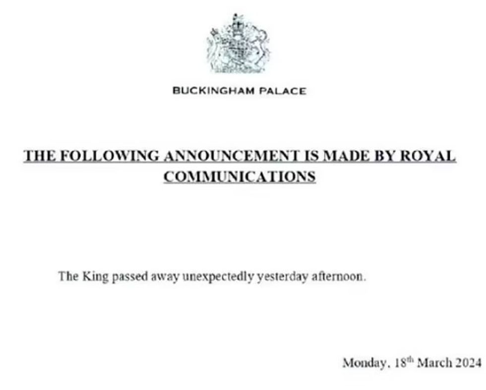 Fake Buckingham Palace statement