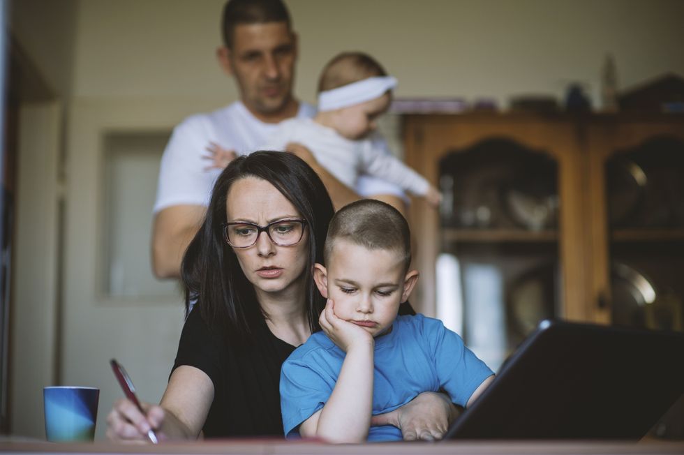 Family going over finances