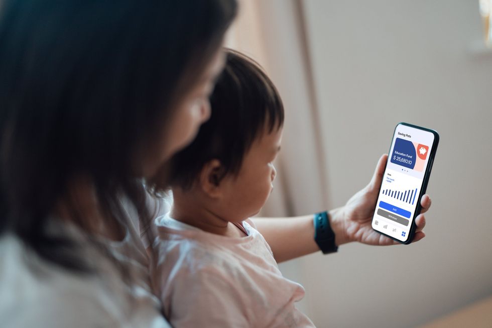 Family looking at child trust fund