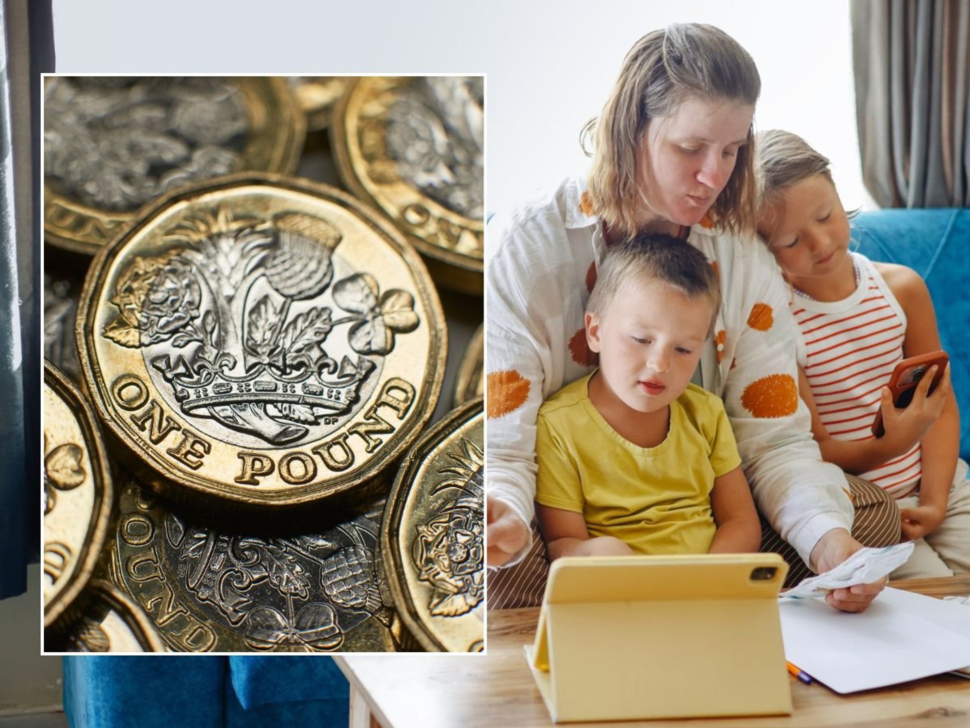 Family looking at finances and British pounds