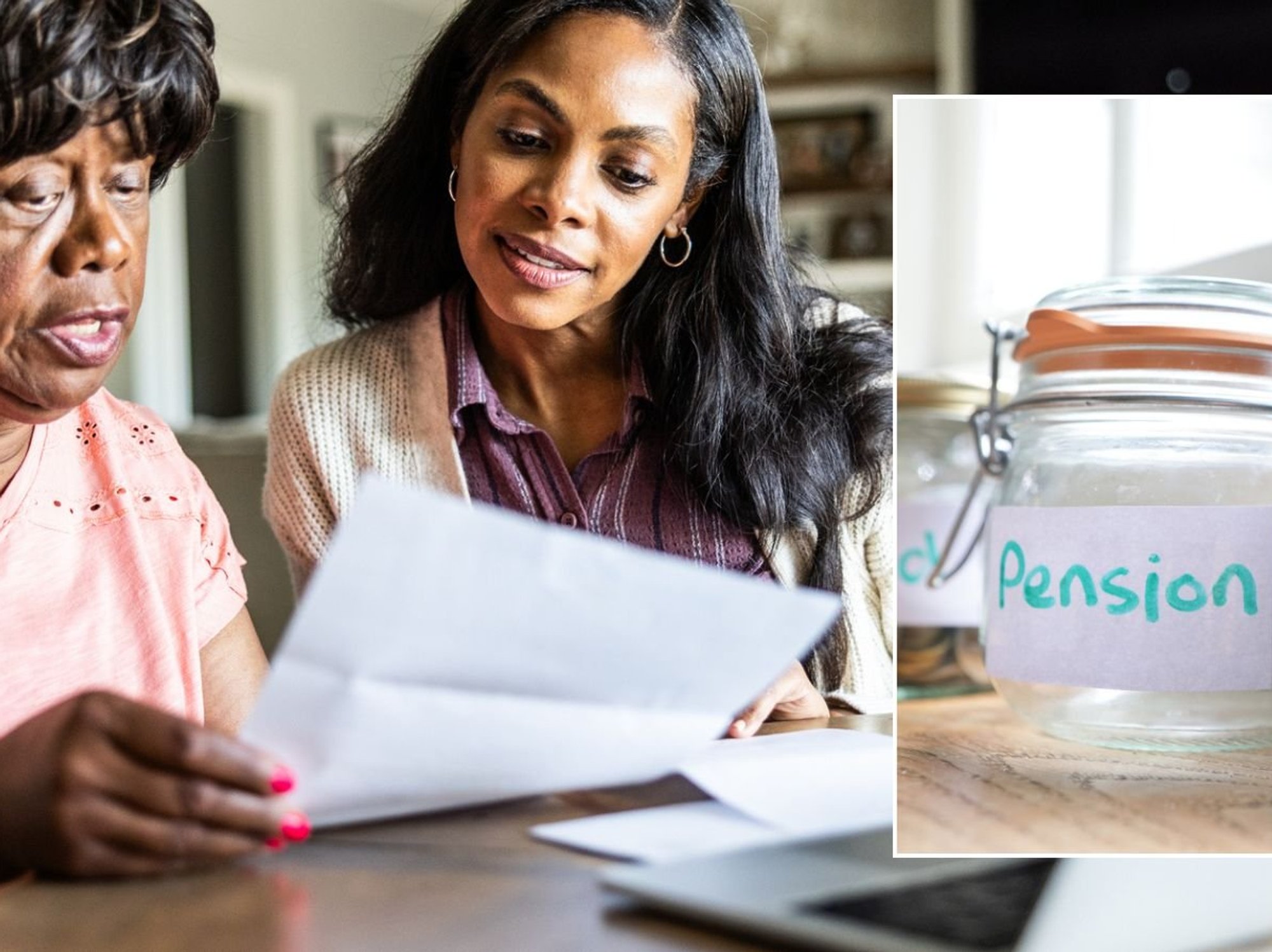 Family looking at finances and pension pot