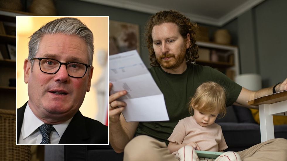 Family looking at letter and Keir Starmer