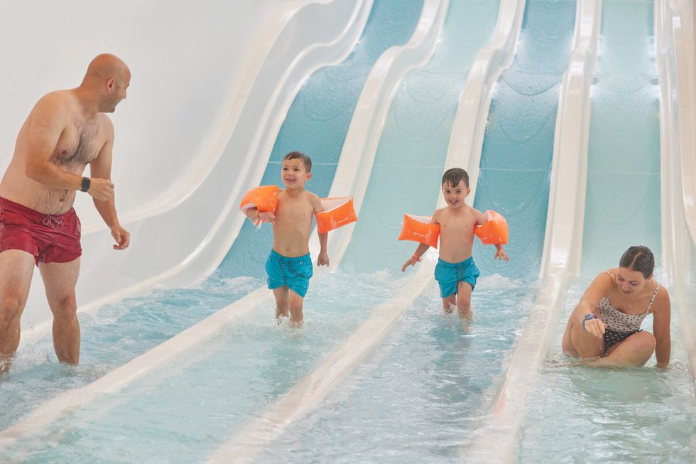Family on water slides at Butlins