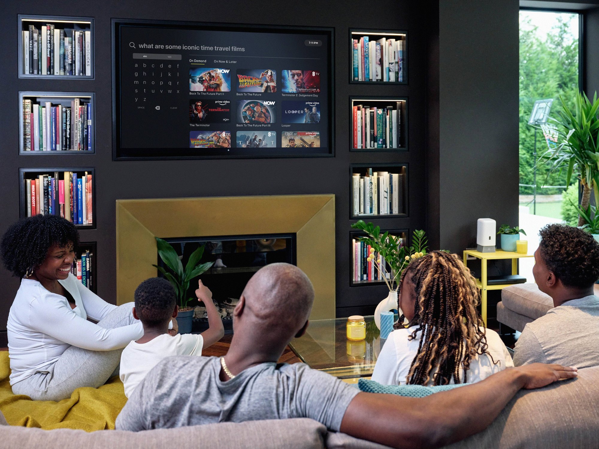 Family searching for shows and movies to watch on the TV