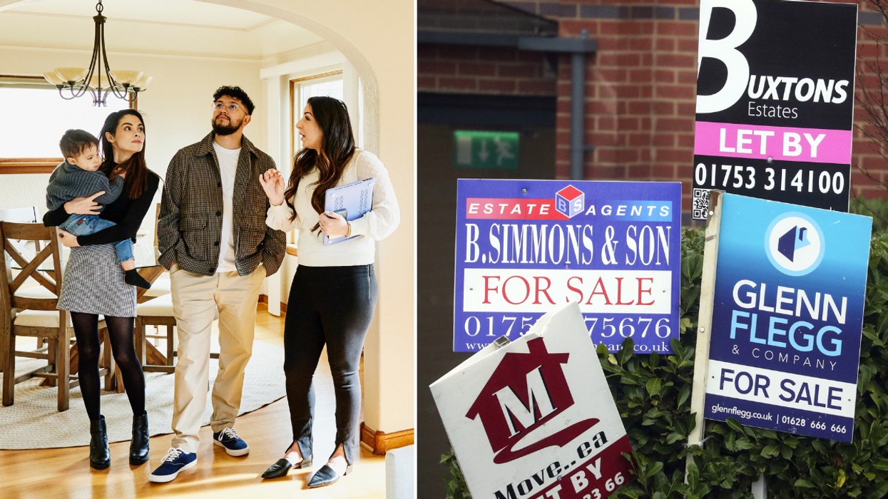 Family viewing property / for sale sign