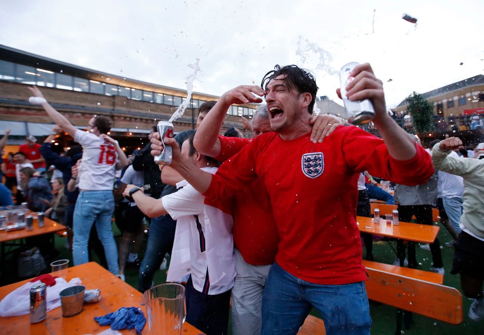 Fans celebrate as England cruise past Ukraine in the Euro 2020 quarter-finals