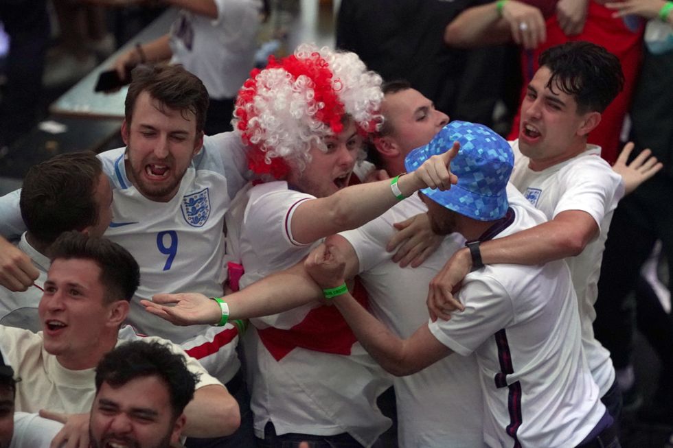 Fans in BoxPark Croydon watching the Euro2020 quarter final match between England and the Ukraine. Picture date: Saturday July 3, 2021.